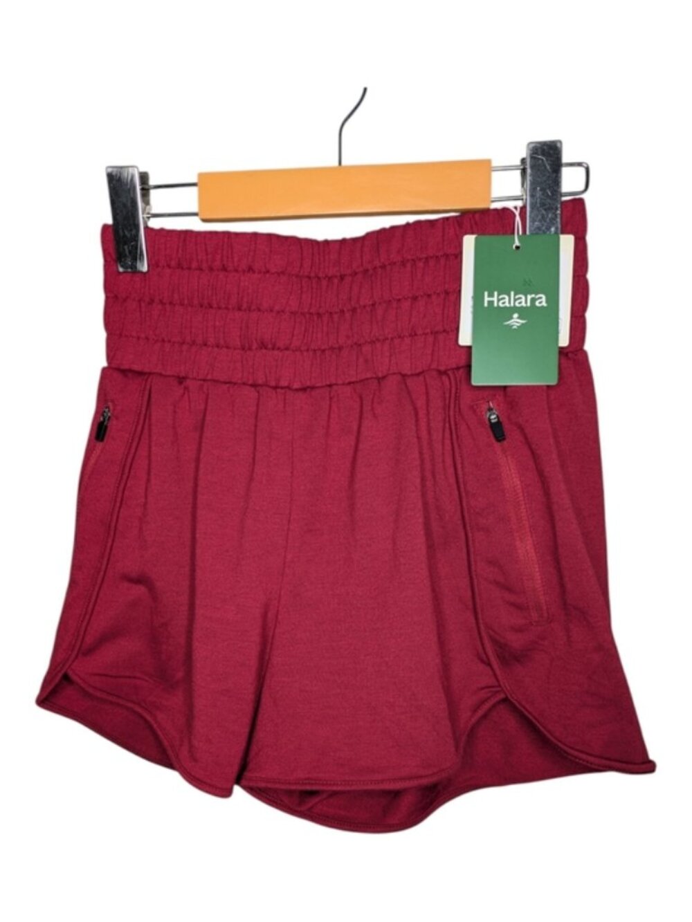 NWT High Waisted Curved Hem Casual Sweat Shorts 3'' with Pockets Pomegranate XS